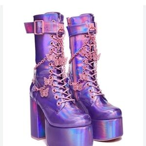 READ Club Exx Holographic Butterfly Chain Platform Boots